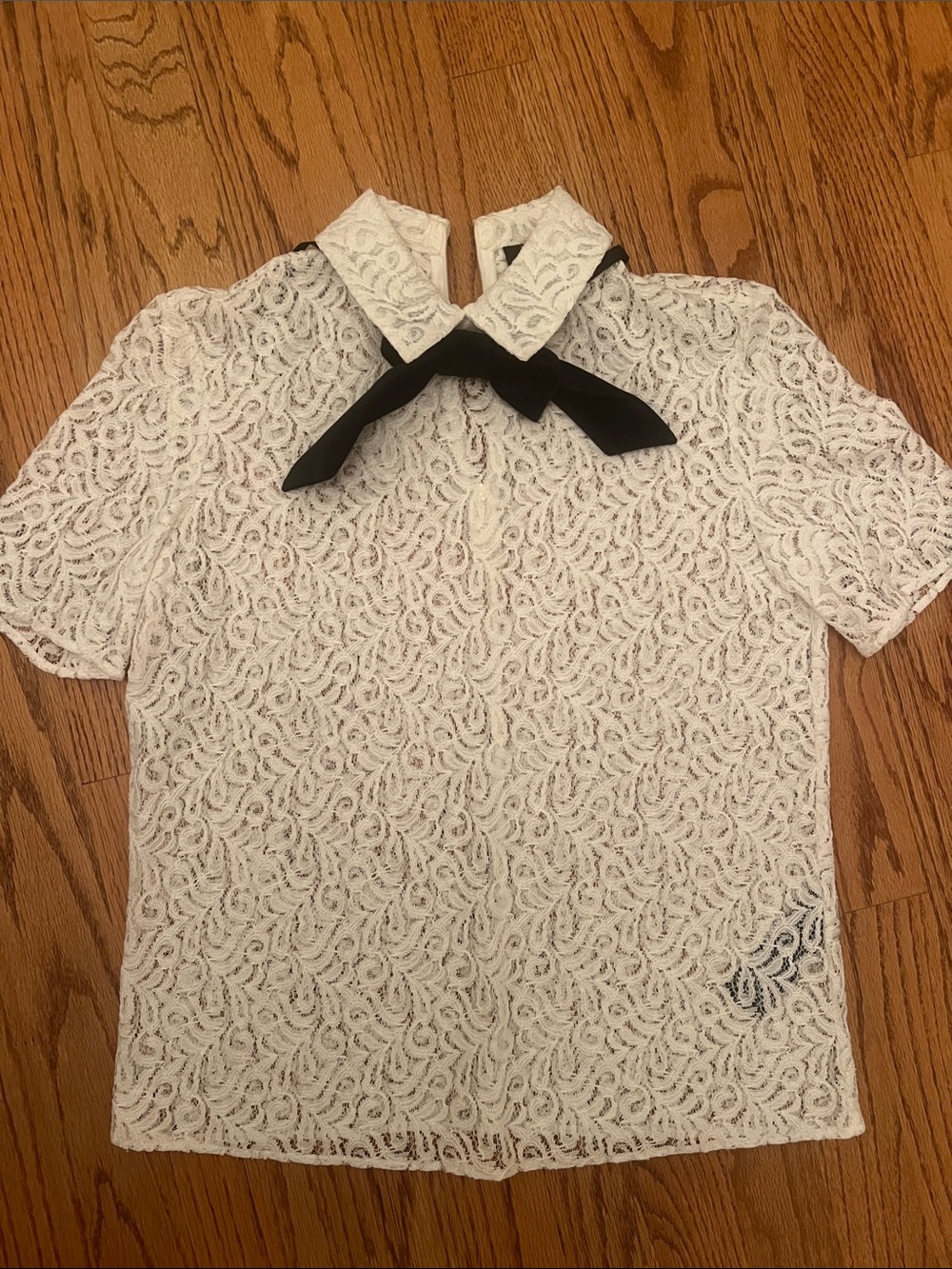 The Kooples Lace Short Sleeve Blouse with Black Bow